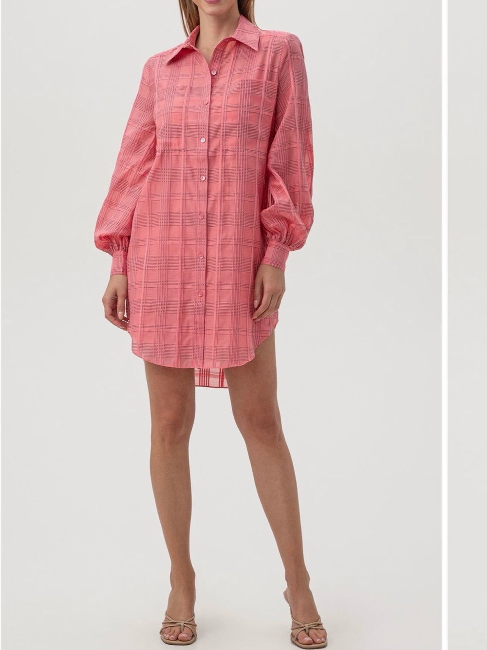 Trina Turk Coral Pink Button-Front Mini Shirt Dress